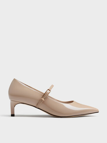 Luciana Patent Kitten-Heel Mary Jane Pumps, Taupe, hi-res