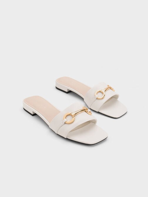 Metallic Bar Slide Sandals, , hi-res