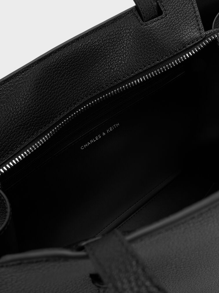 กระเป๋าโท้ทดีไซน์หูจับแบบยาวรุ่น Allyn, สีดำอะไหล่สีเงิน, hi-res