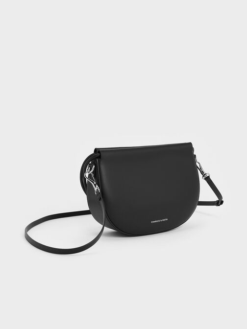 กระเป๋าถือทรงโค้งรุ่น Elora, สีดำอะไหล่สีเงิน, hi-res