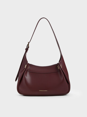 Clarice Pleated Shoulder Bag, Wineberry Red, hi-res