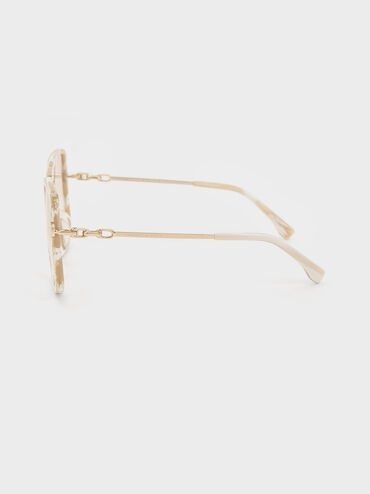 Oversized Square Chain-Link Sunglasses, สีครีม, hi-res