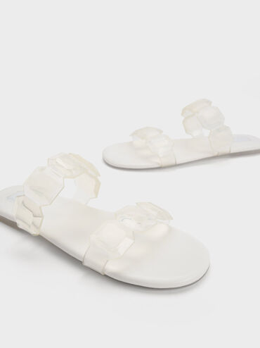Gem-Strap Slide Sandals, สีขาว, hi-res