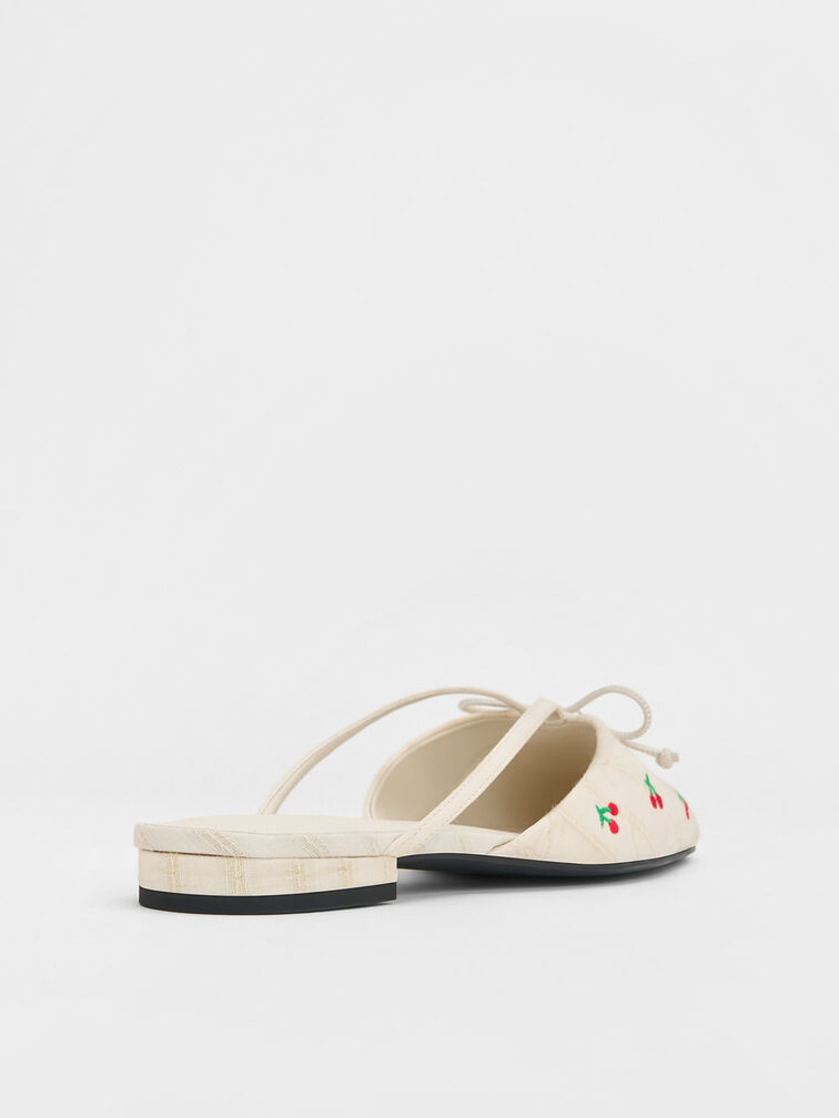 Cherry-Print Pearl-Accent Bow Flat Mules, Multi, hi-res