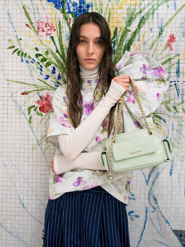 กระเป๋าสะพายข้างลายควิลท์รุ่น Duo, สีมินท์กรีน, hi-res