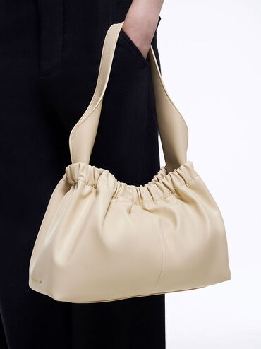 Large Ally Ruched Slouchy Bag, สีเบจ, hi-res