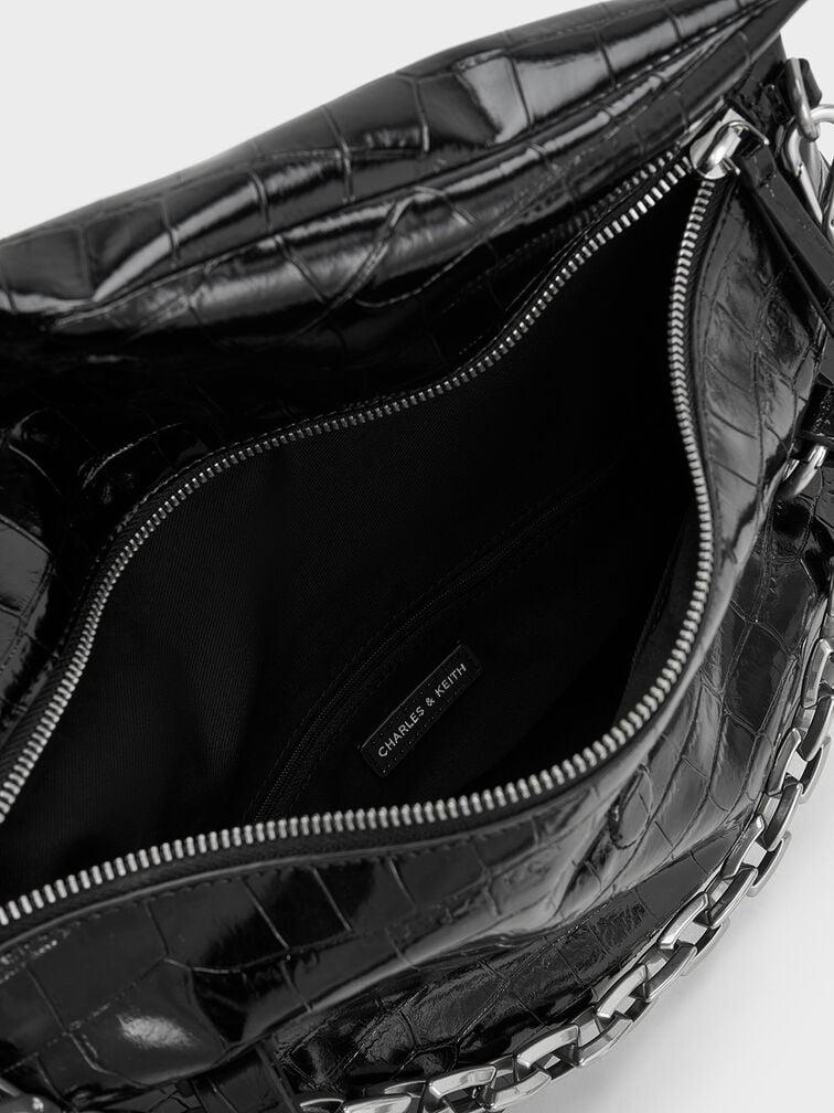 Andromeda Croc-Effect Chunky-Chain Trapeze Tote Bag, Noir, hi-res