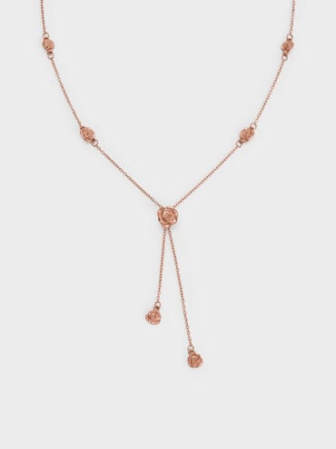 Rosalind Flower-Motif Necklace, Brushed Rose Gold, hi-res