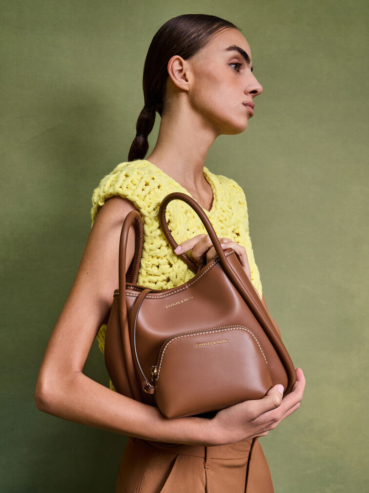 กระเป๋าโท้ทขนาดมินิดีไซน์ขอบรุ่น Lyla, สีช็อคโกแลต, hi-res