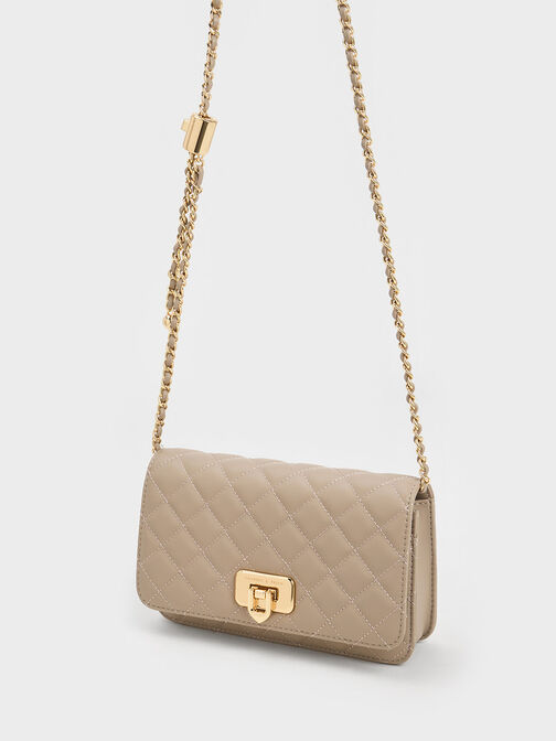 Cressida Quilted Push-Lock Clutch, Taupe, hi-res