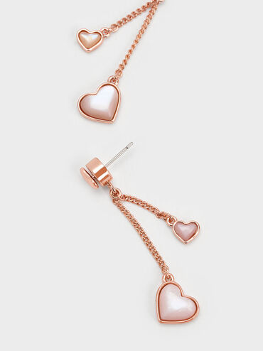 Double Heart Stone Drop Earrings, สีโรสโกลด์, hi-res