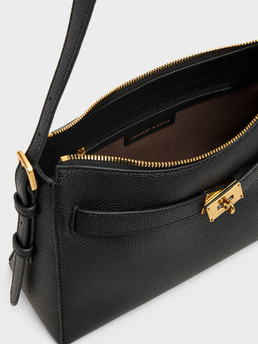 Dinora Belted Shoulder Bag, Black, hi-res