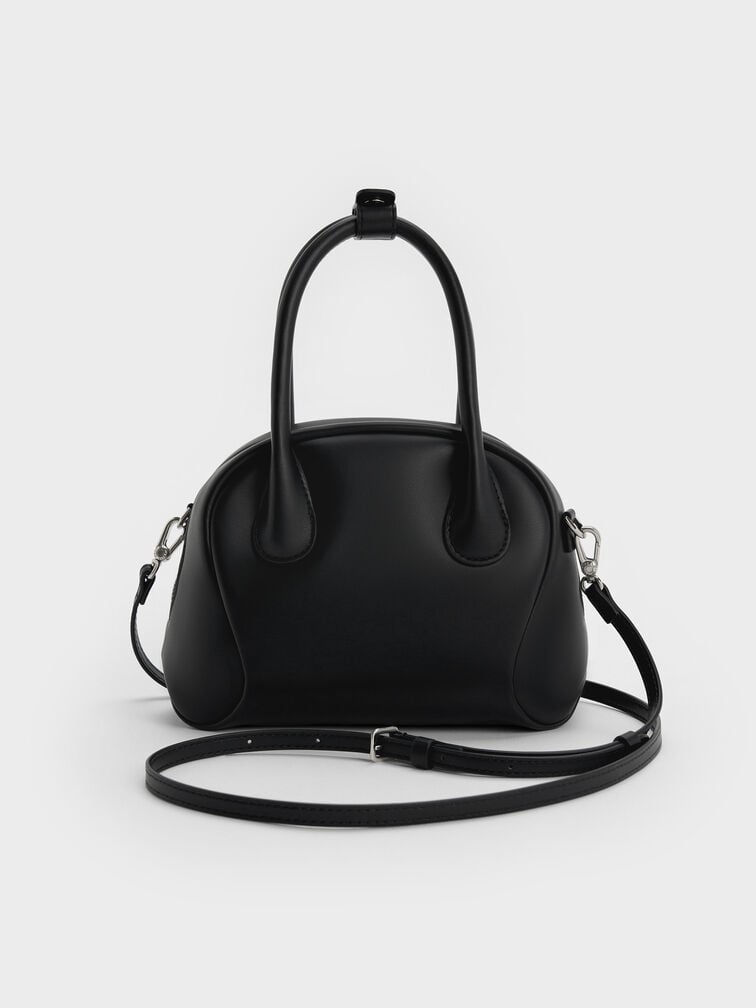 กระเป๋าทรงโบว์ลิ่งรุ่น Nelly, สีดำอะไหล่สีเงิน, hi-res