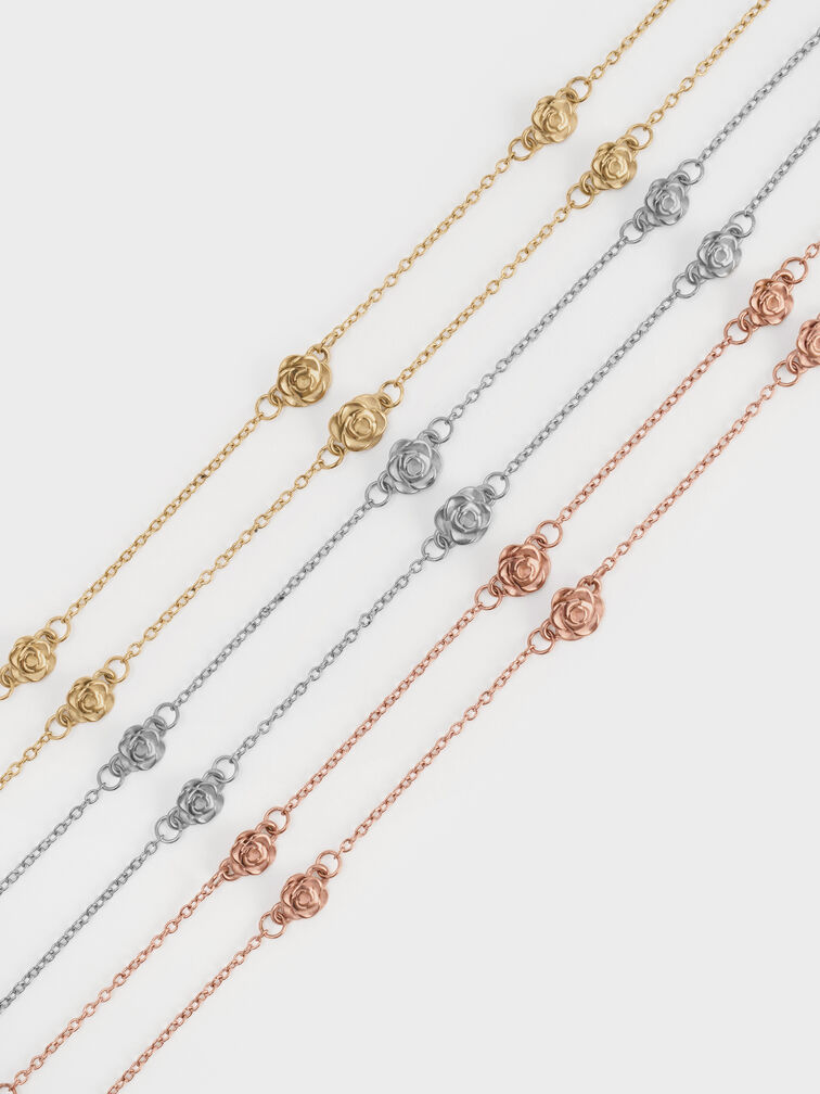 Rosalind Flower-Motif Necklace, Brushed Silver, hi-res