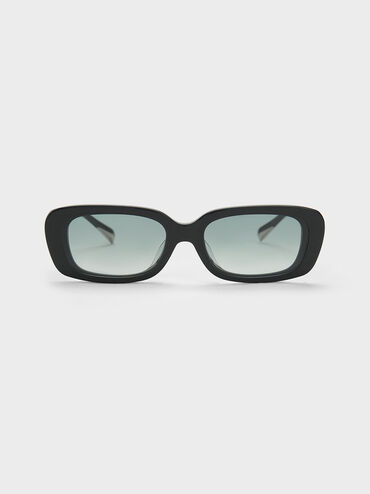 Aubrey Rectangular Recycled Acetate Sunglasses, Black, hi-res
