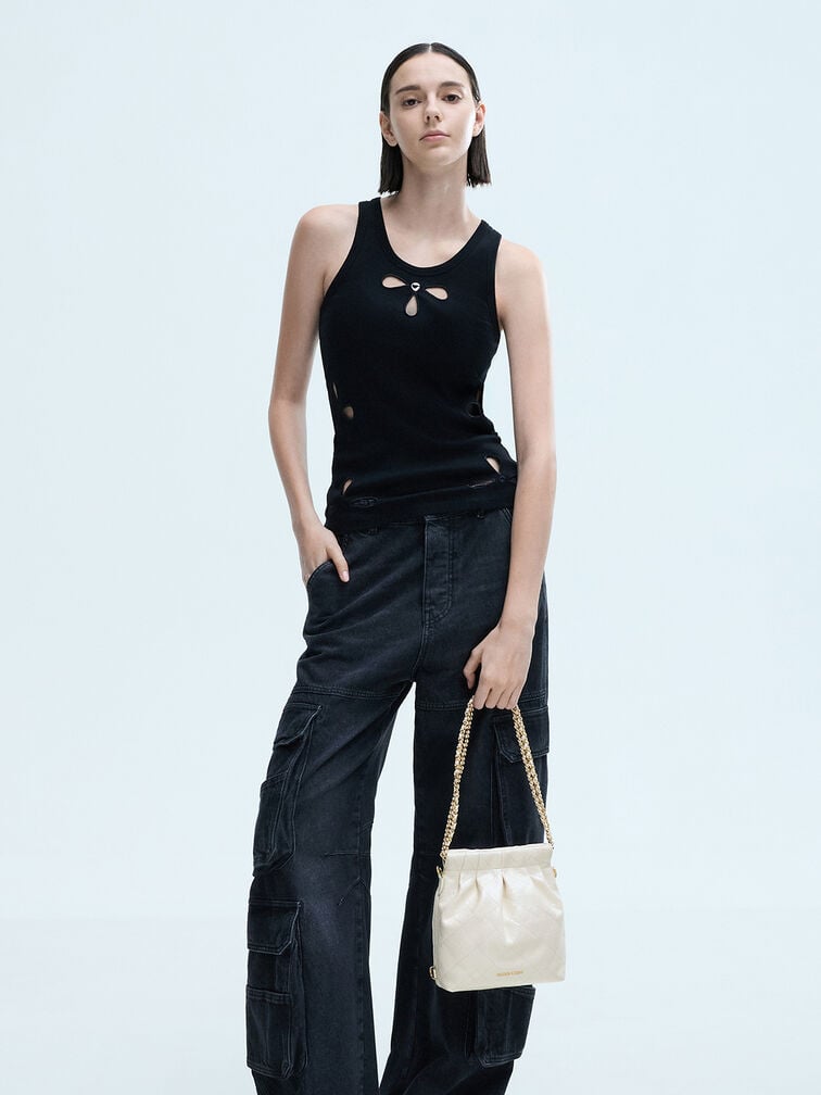 กระเป๋าเป้สองฟังก์ชันดีไซน์สายโซ่รุ่น Duo, สีครีม, hi-res