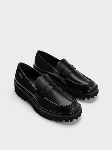 Remy Covered Ridge-Sole Loafers, Black Boxed, hi-res