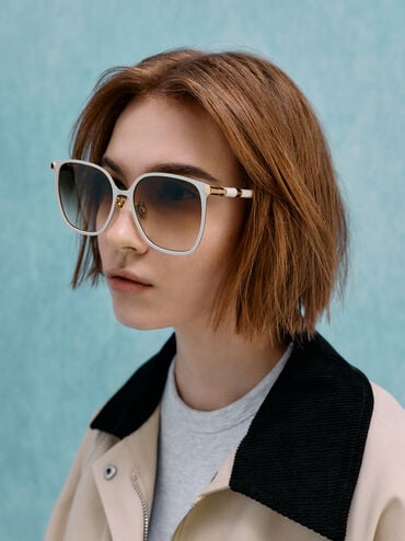 Ophelia Metallic-Accent Square Sunglasses, Cream, hi-res