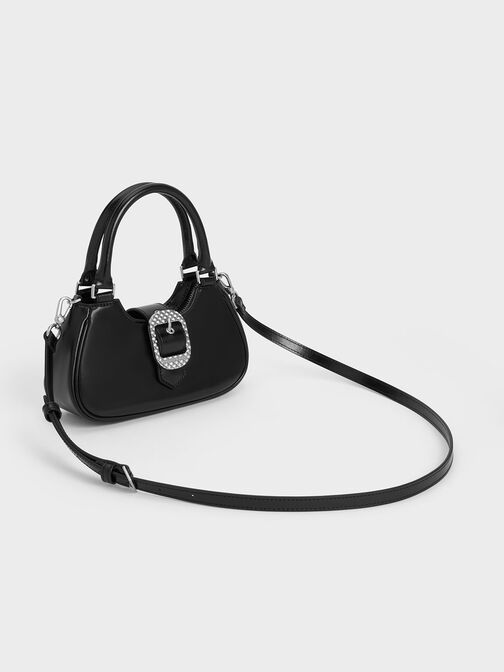 Avis Belted Top Handle Bag, สีดำอะไหล่สีเงิน, hi-res