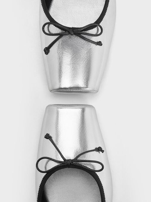 Metallic Square-Toe Mary Jane Ballet Flats, Silver, hi-res