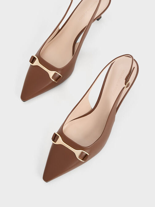 Metallic-Accent Slingback Pumps, Cognac, hi-res