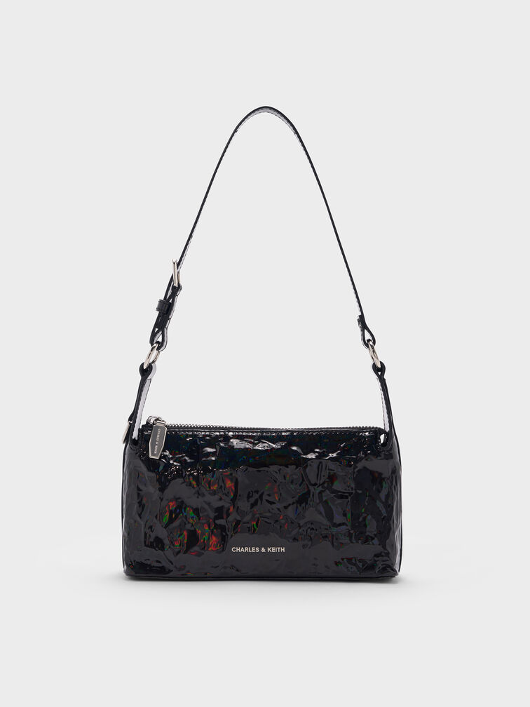 Lark Patent Crinkle-Effect Shoulder Bag, Prism Noir, hi-res