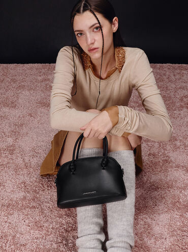 กระเป๋าโบว์ลิ่งหูจับแบบผูกปมรุ่น Sammie, สีดำ, hi-res