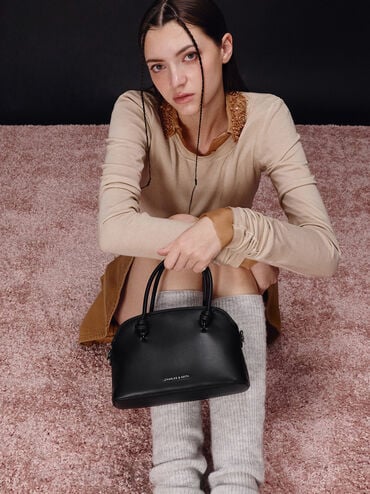 กระเป๋าโบว์ลิ่งหูจับแบบผูกปมรุ่น Sammie, สีดำ, hi-res
