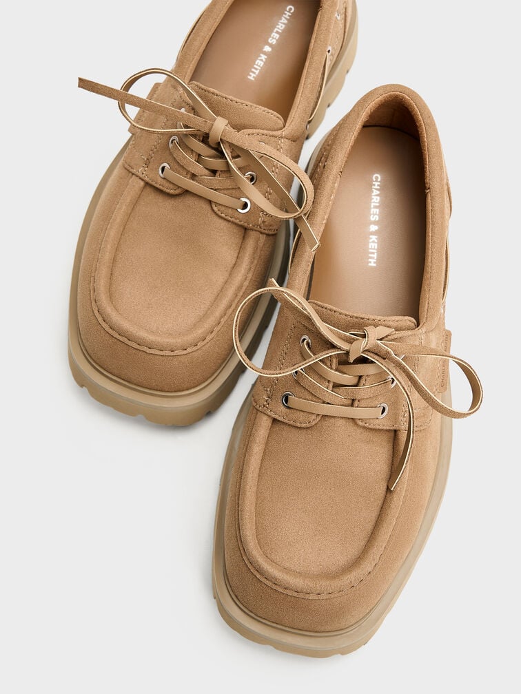 รองเท้าโบ๊ทชูส์พื้นหยักแบบผูกเชือก, สีแซนด์, hi-res