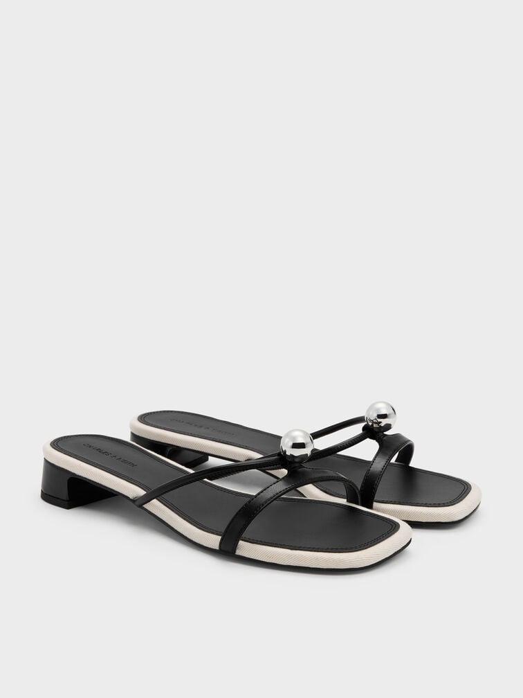 Georgie Metal-Ball Heeled Sandals, Black, hi-res