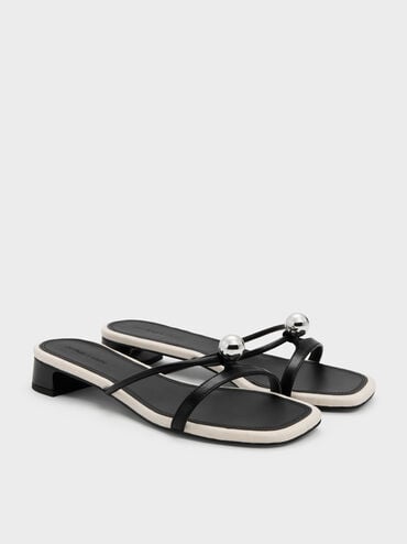 Georgie Metal-Ball Heeled Sandals, Black, hi-res