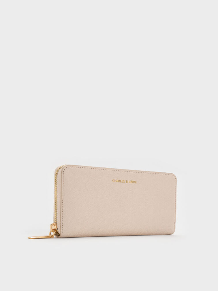 กระเป๋าสตางค์ใบยาวดีไซน์ที่ปิดแบบซิปรอบรุ่น Dulcie, สีโอ๊ต, hi-res