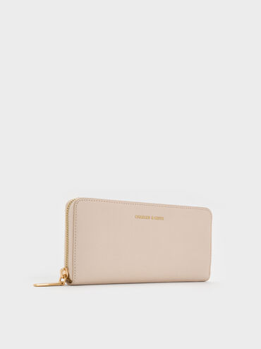 กระเป๋าสตางค์ใบยาวดีไซน์ที่ปิดแบบซิปรอบรุ่น Dulcie, สีโอ๊ต, hi-res