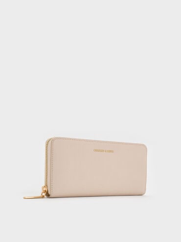กระเป๋าสตางค์ใบยาวดีไซน์ที่ปิดแบบซิปรอบรุ่น Dulcie, สีโอ๊ต, hi-res