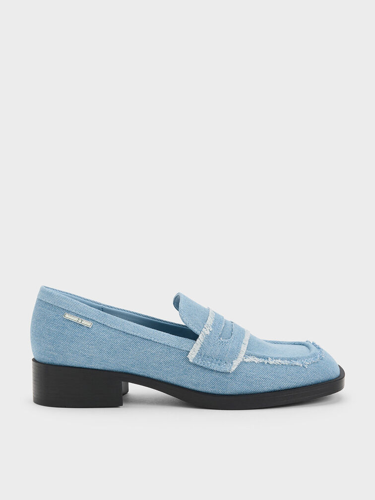 Denim Cut-Out Penny Loafers, สีฟ้าอ่อน, hi-res