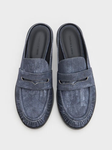 รองเท้าเปิดส้นทรงโลฟเฟอร์ดีไซน์เพนนีวัสดุผ้าเดนิมรุ่น Dylan, สีดาร์คบลู, hi-res