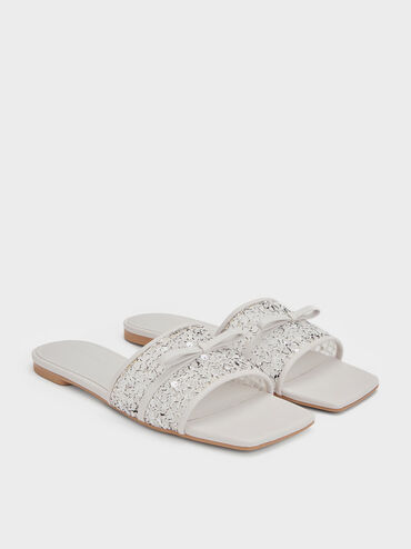 Mesh Sequinned Bow Slide Sandals, Multi, hi-res