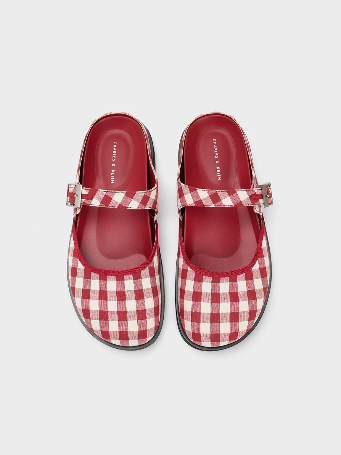 multicoloured Gingham Buckled Flat Mules CHARLES KEITH TH