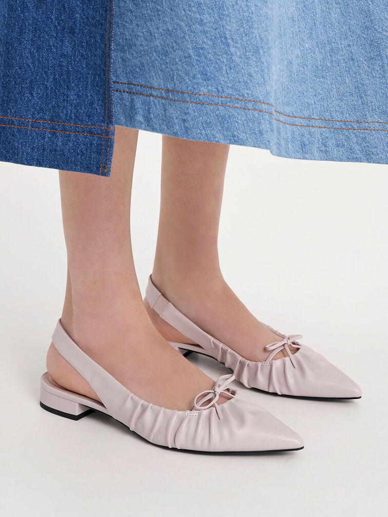Bow Ruched Slingback Flats, , hi-res