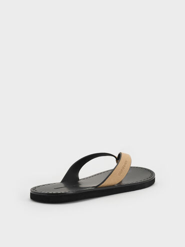 Faux Suede V-Strap Thong Sandals, Sand, hi-res