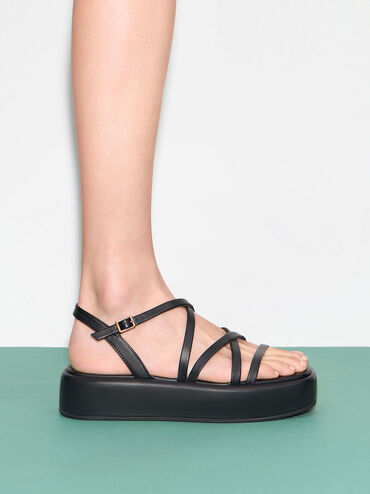 Black Strappy Padded Flatforms - CHARLES & KEITH TH