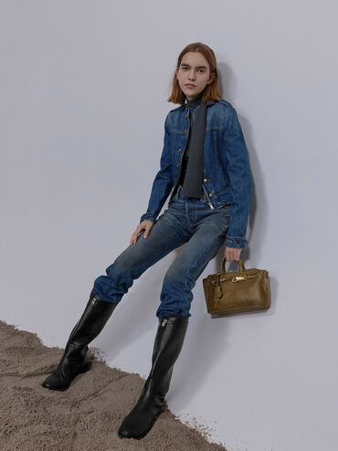 กระเป๋าโท้ทขนาดมินิรุ่น Delfina, สีวอลนัทบราวน์, hi-res