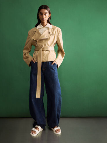 รองเท้าแตะดีไซน์สายคาดแบบคู่พร้อมหัวเข็มขัดประดับเพชร, สีชอล์ค, hi-res