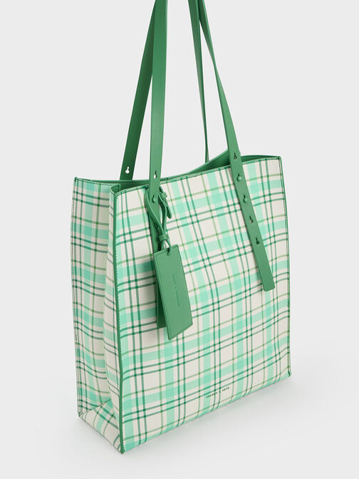 Cyrus Checkered Tote Bag, สีเขียว, hi-res