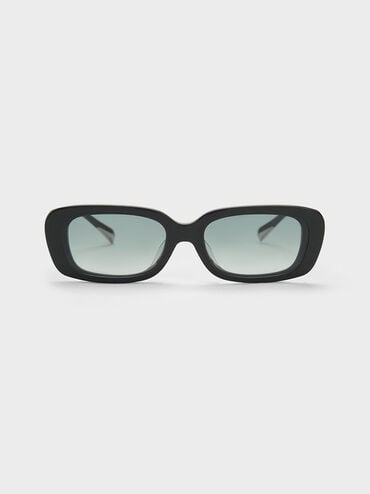 Aubrey Rectangular Recycled Acetate Sunglasses, Black, hi-res