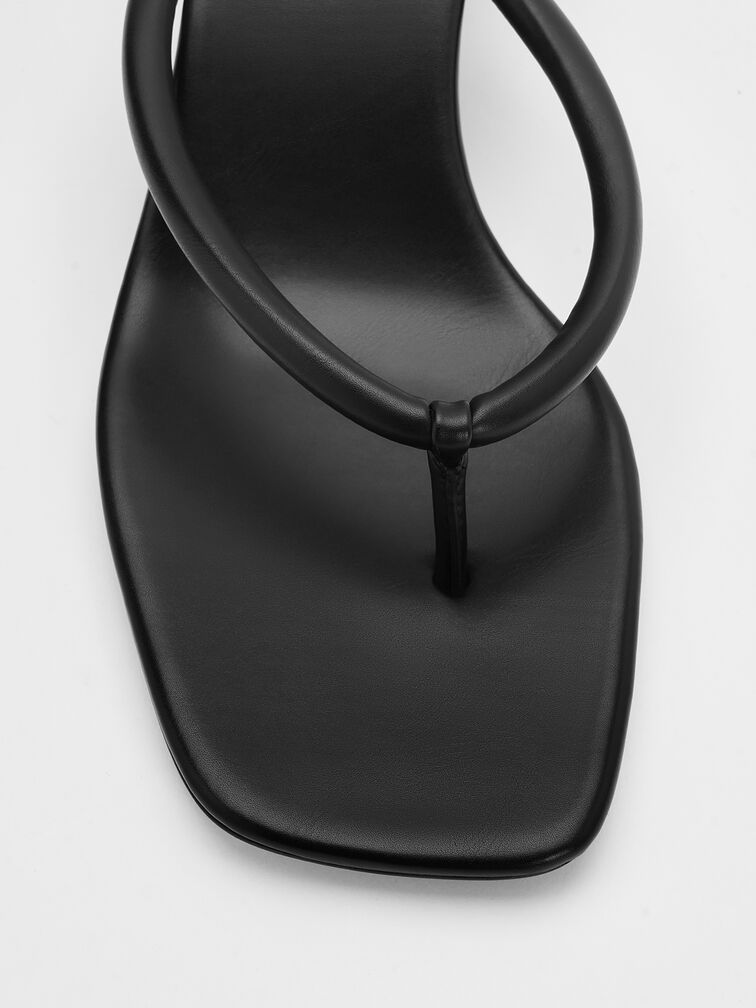Kitten-Heel Thong Sandals, Black, hi-res