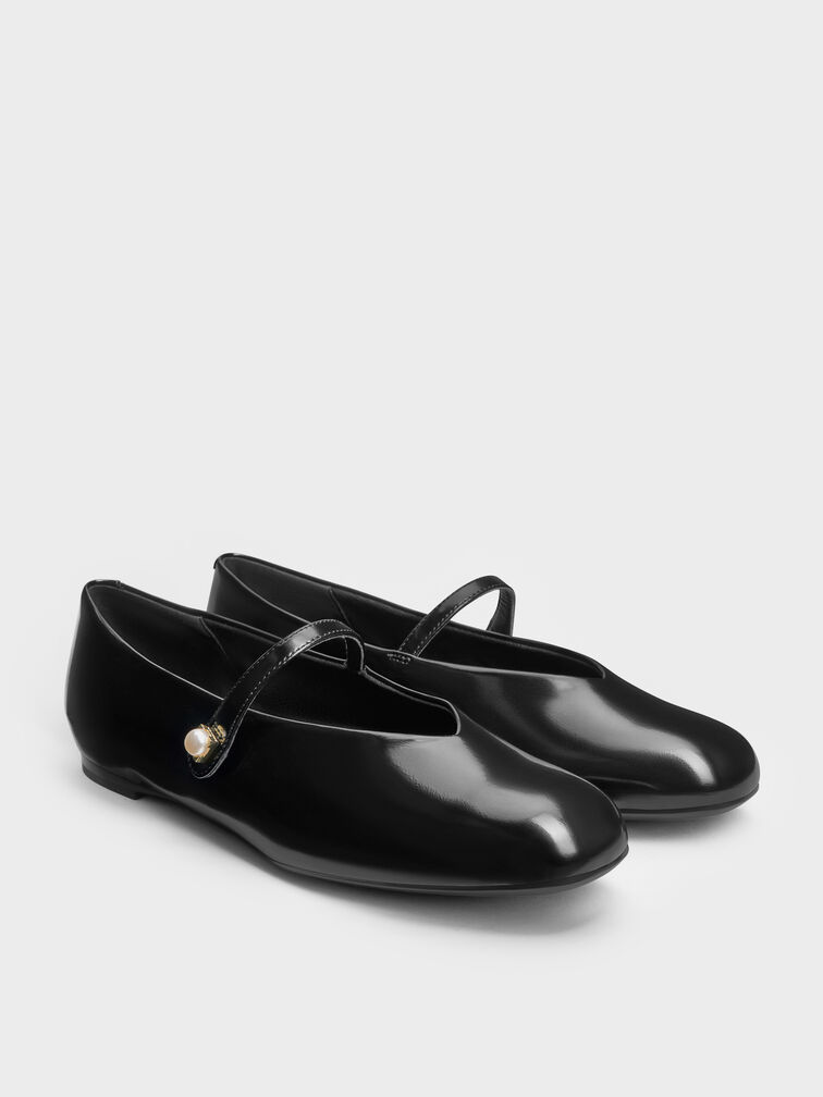 Marie Pearl Mary Jane Flats, Black Boxed, hi-res