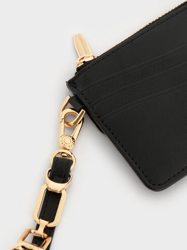 Agatha Chain-Accent Wristlet Card Holder, Black, hi-res