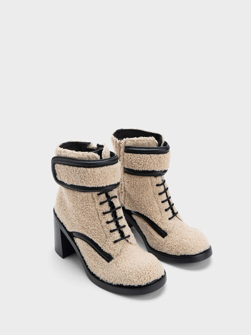 Rosalie Furry Leather Ankle Boots, สีเบจ, hi-res