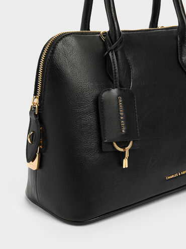 Large Ginevra Structured Bowling Bag, Black, hi-res